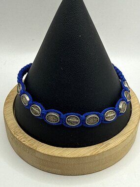 Blue Macrame Braided Bracelet Silver Medallion Charms Boho Y2K Aesthetic Jewelry